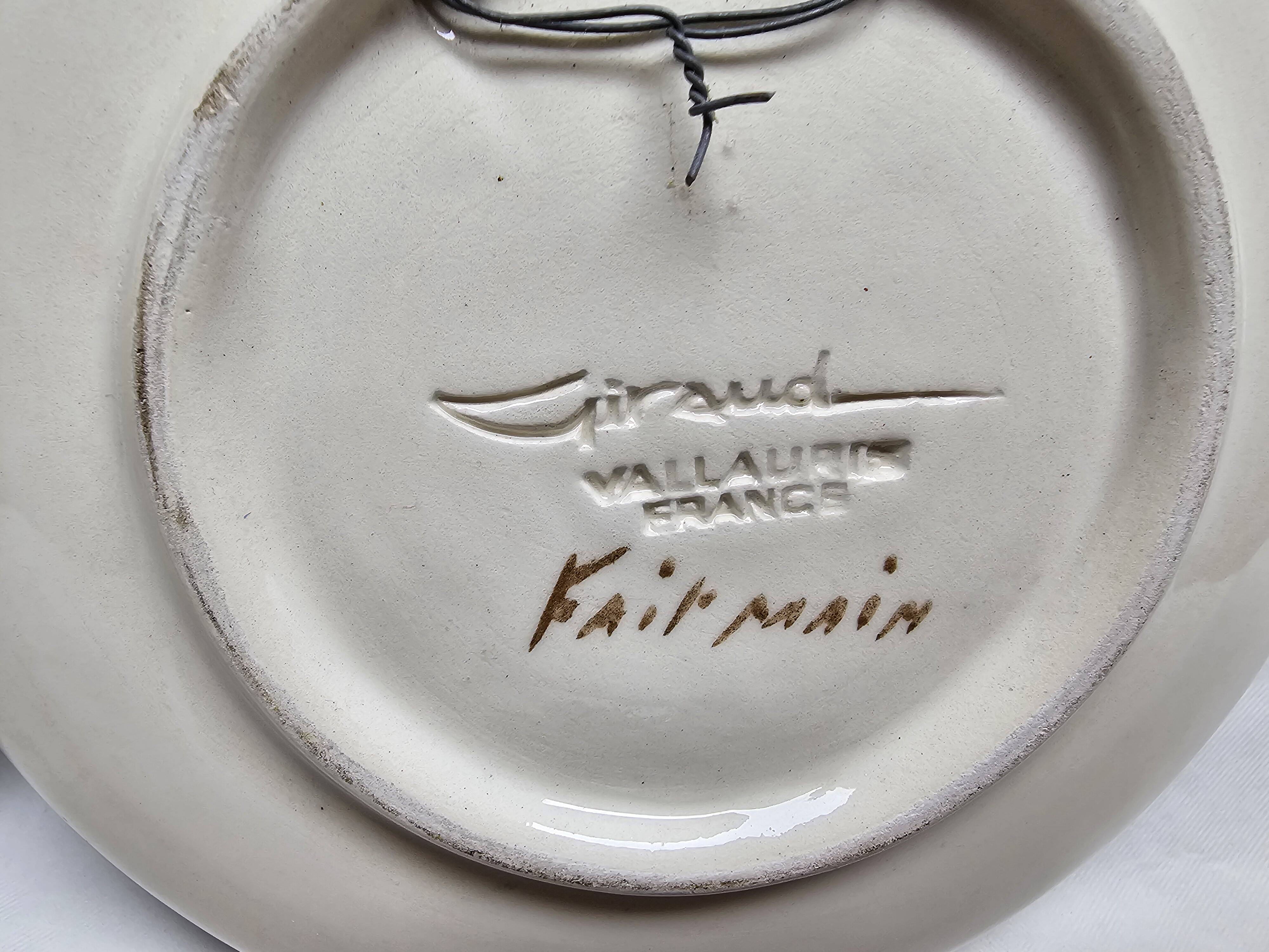 Set of 2 Giraud plates in Vallauris, diameter 16 cm