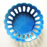 Blue openwork ceramic fruit bowl DLG from Bourg-Joly Malicorne