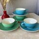 Multicolored Digoin cups looking basket weaving