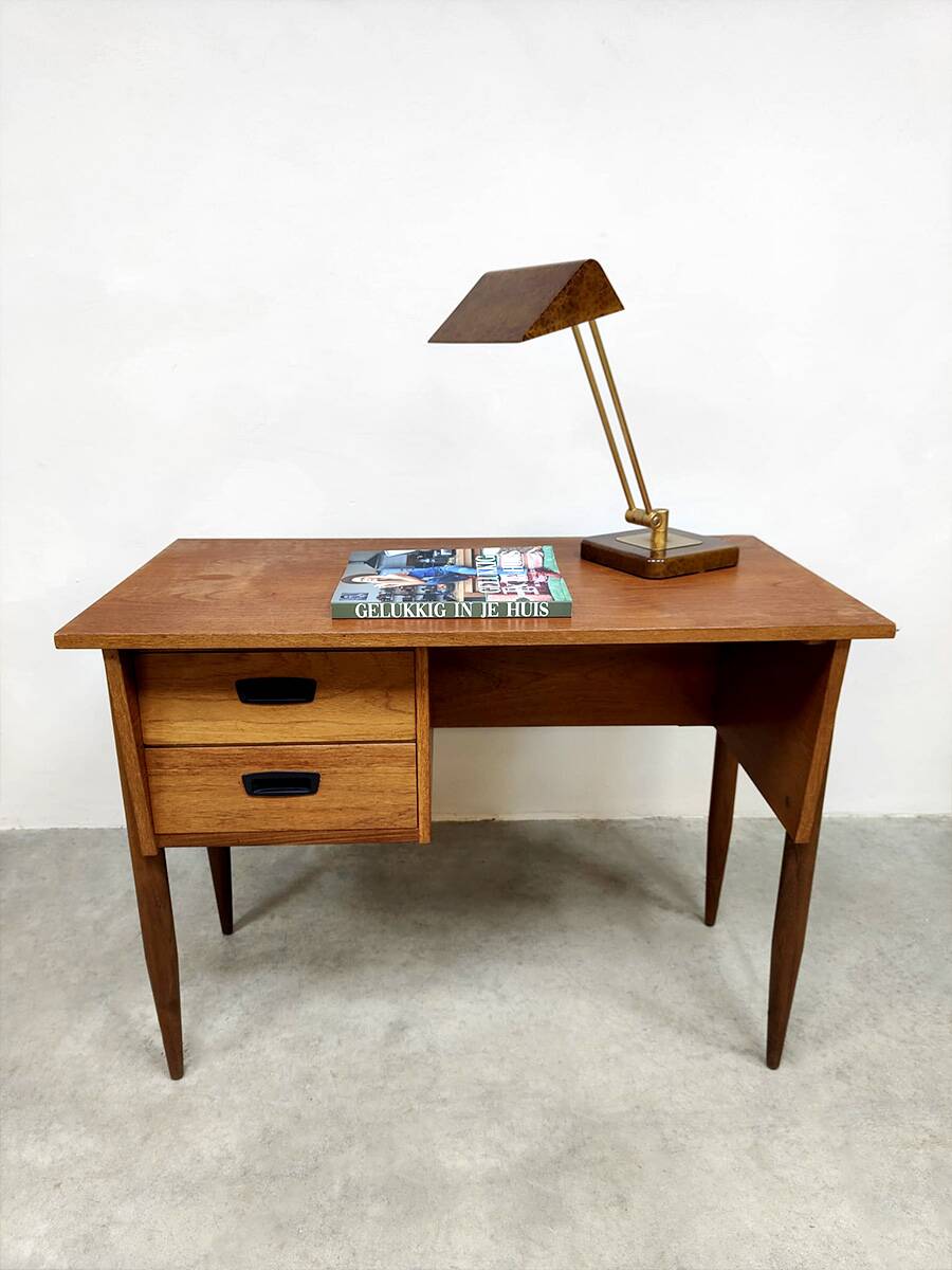 Vintage French brass and marble dessin desk lamp 1960