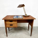 Vintage French brass and marble dessin desk lamp 1960