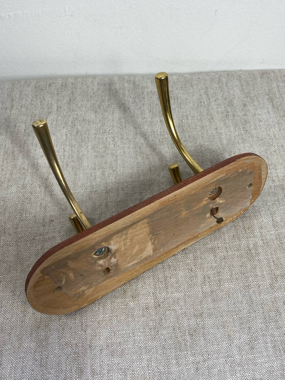 Brass and wood wall hook