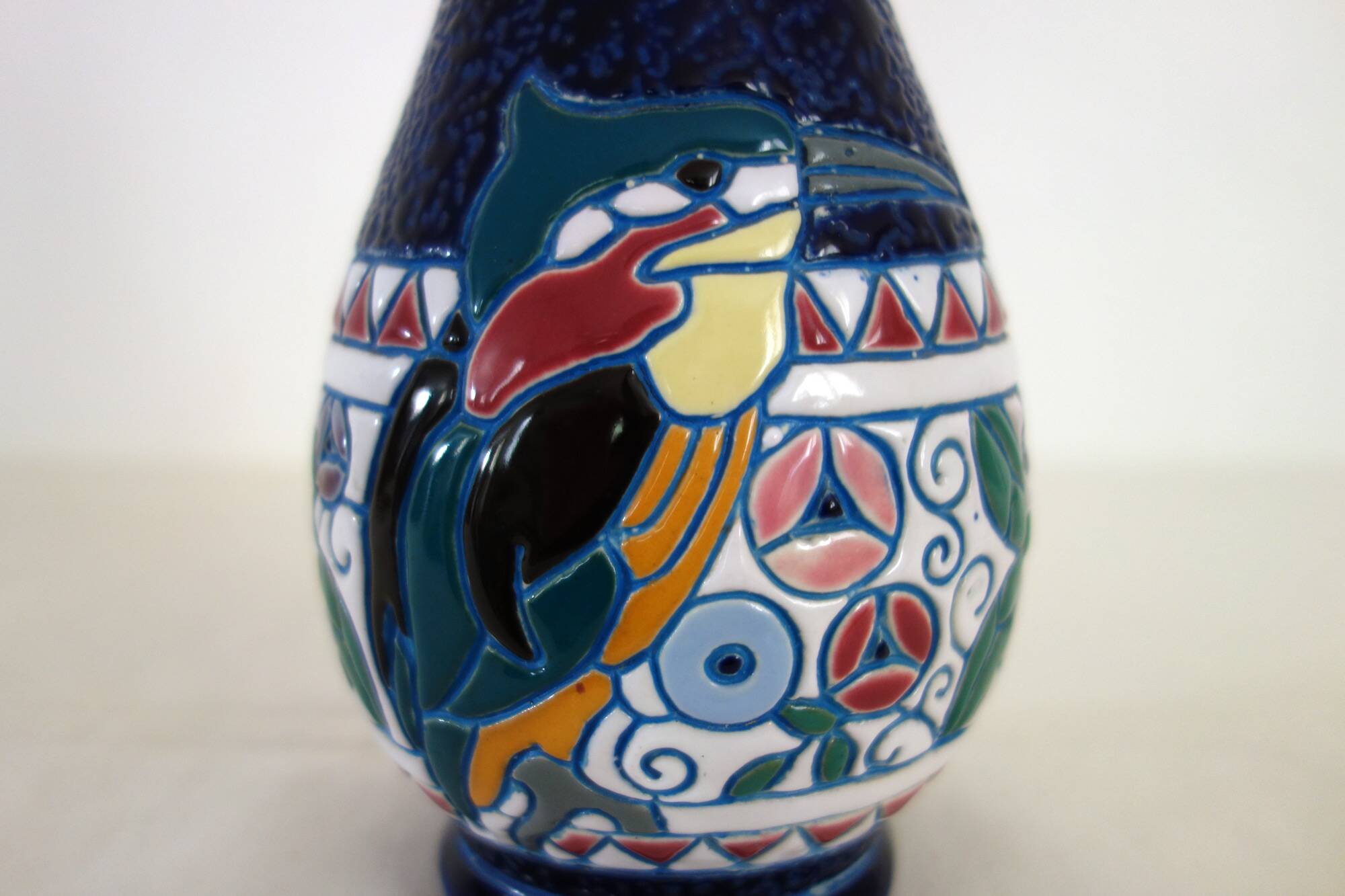 Art Deco ceramic vase with bird decoration by Amphora, 1920