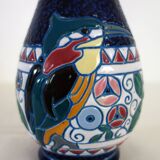 Art Deco ceramic vase with bird decoration by Amphora, 1920