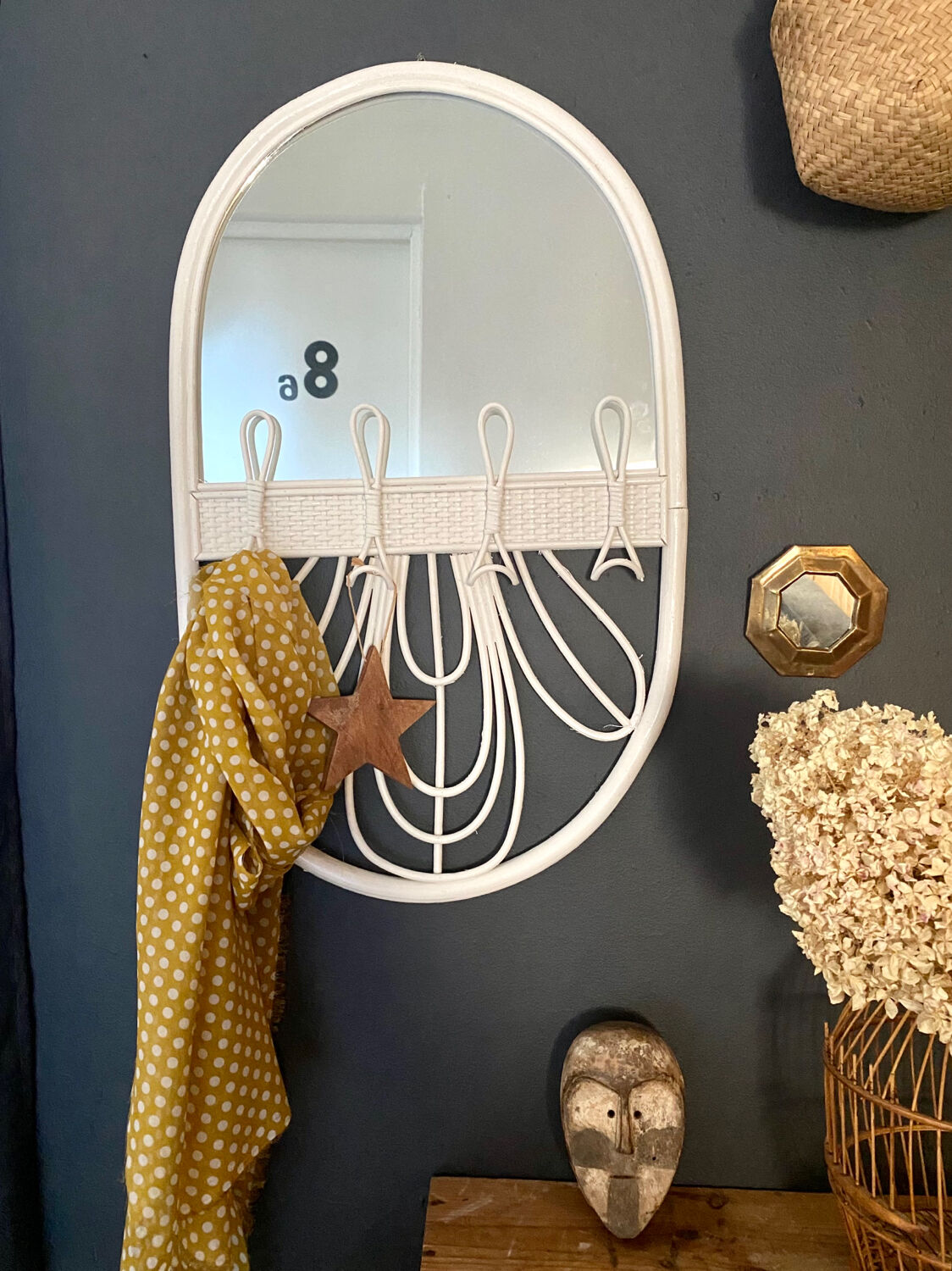 Miroir en rotin blanc