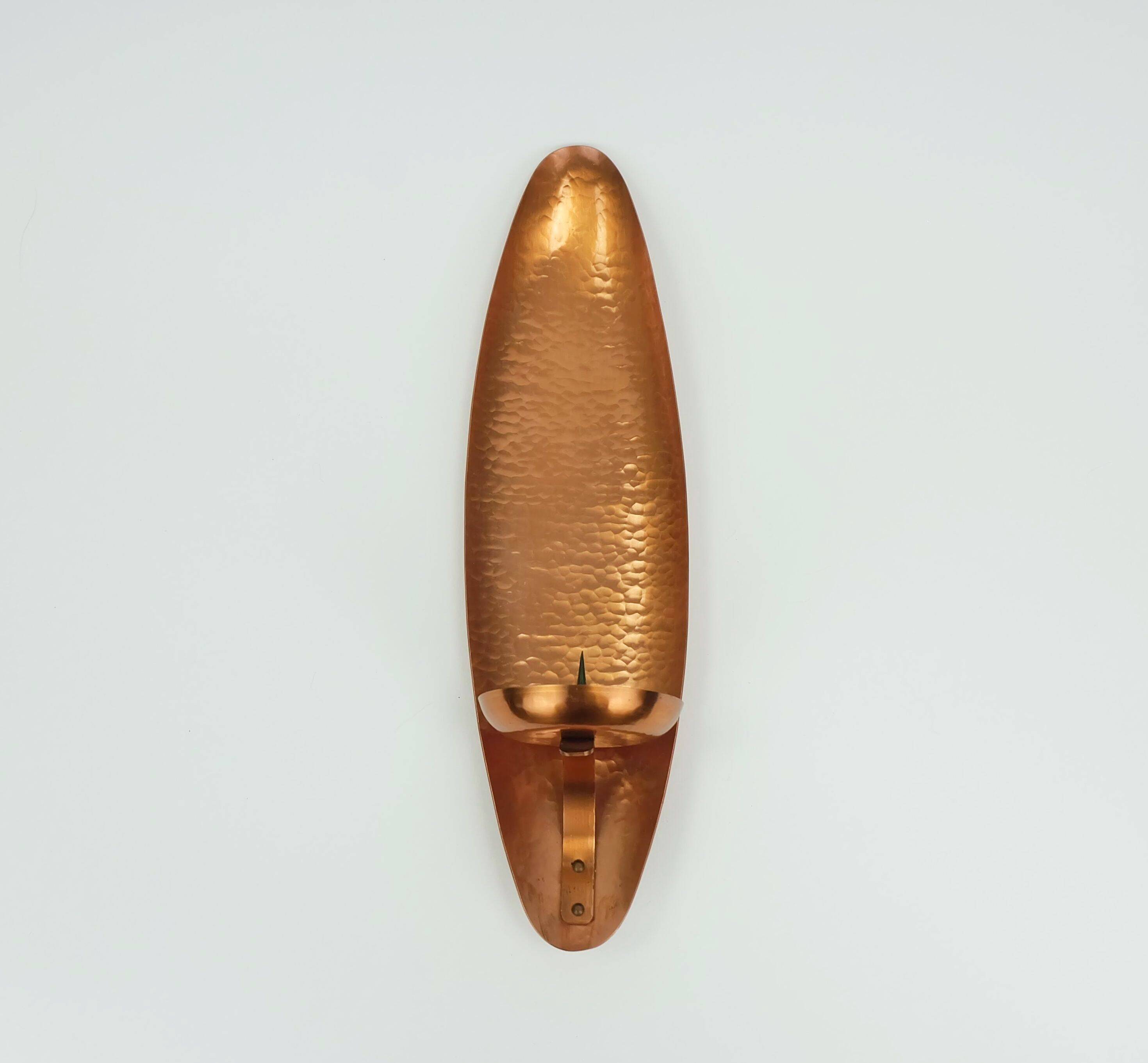 Large 1950s 60s mid century wall candle holder hammered copper