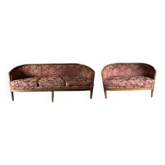 Ensemble de banquettes corbeille, style Louis XVI, 2 et 3 places