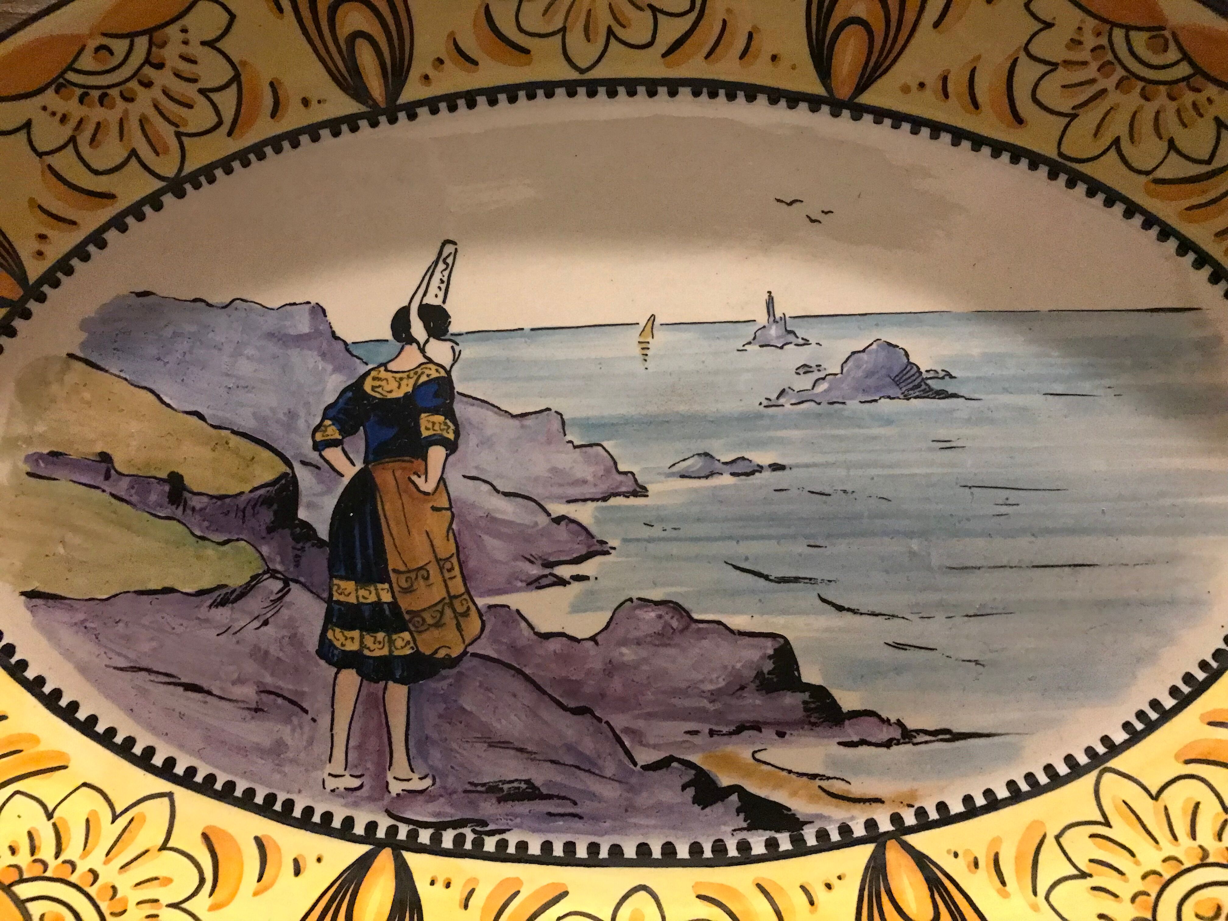 Old faience dish, Scéne Bretonne after Louis Suire and Masse Frères