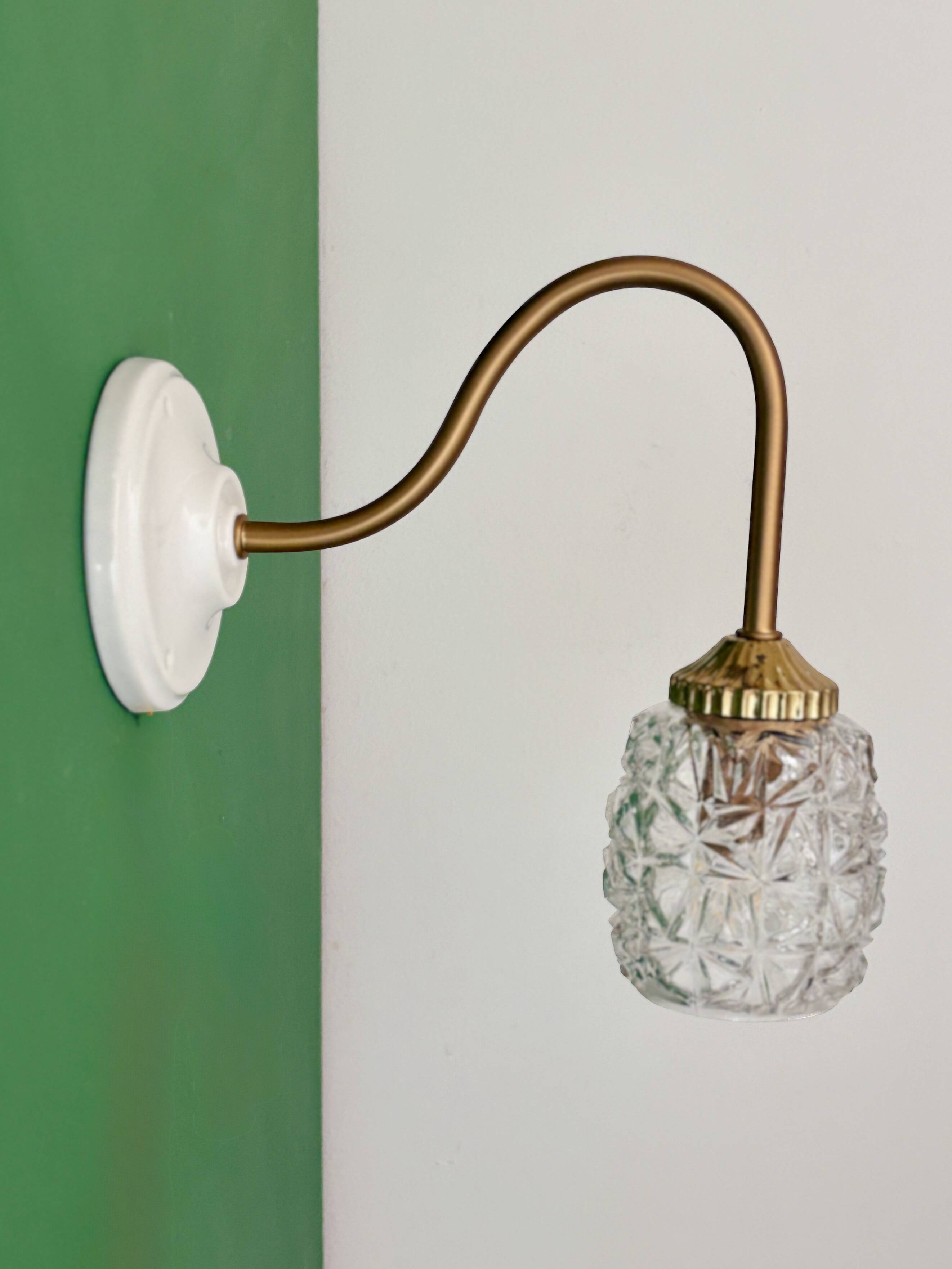 Vintage moulded glass tulip swan neck wall light