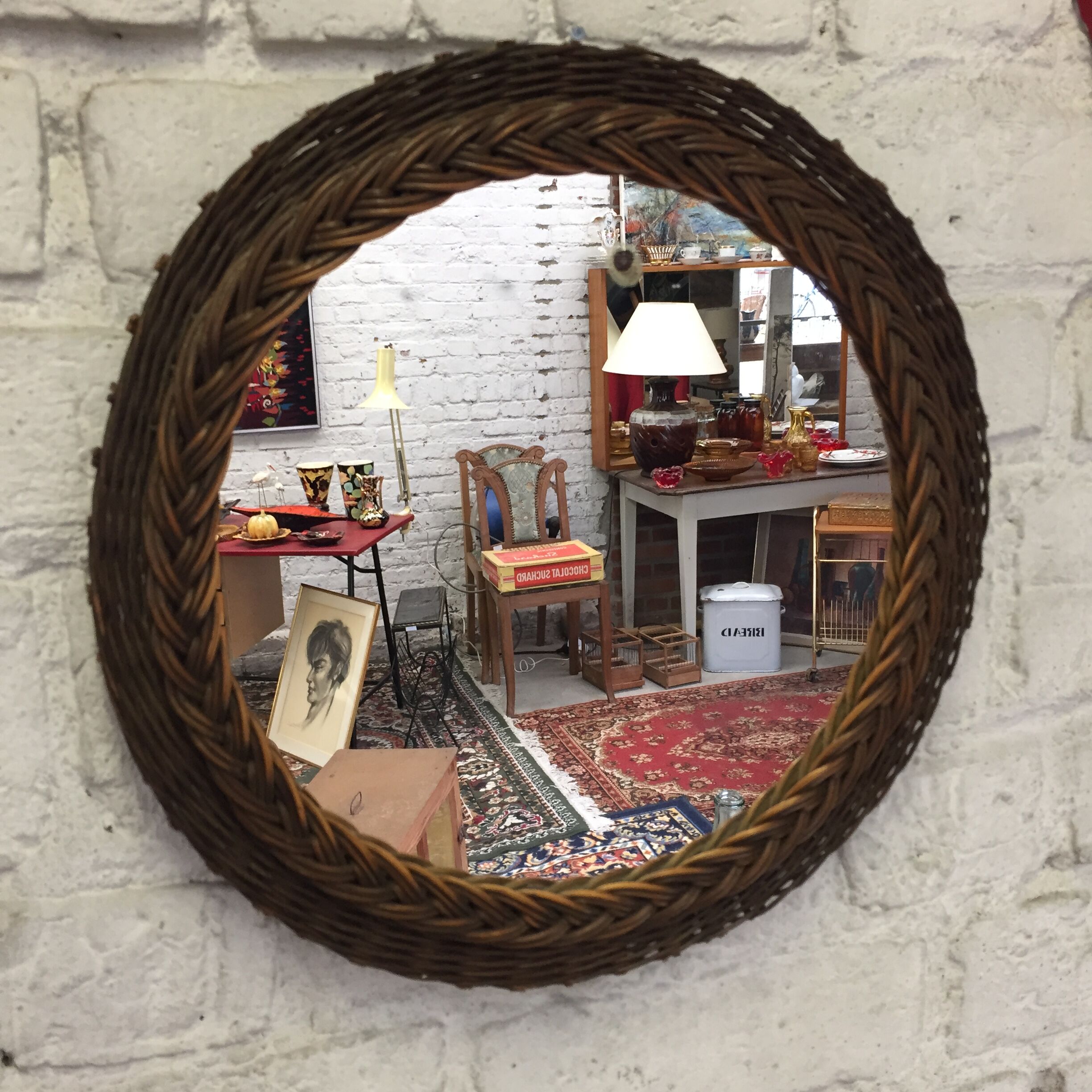 60s rattan mirror