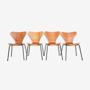 4 Arne Jacobsen Chairs 3107 in Teak for Fritz Hansen