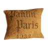 Coussin toile de jute lettres noires " Paris pantin 1932 " déco loft 50x40cm