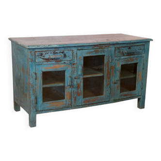 Ancien buffet en teck birman patine bleu d’origine