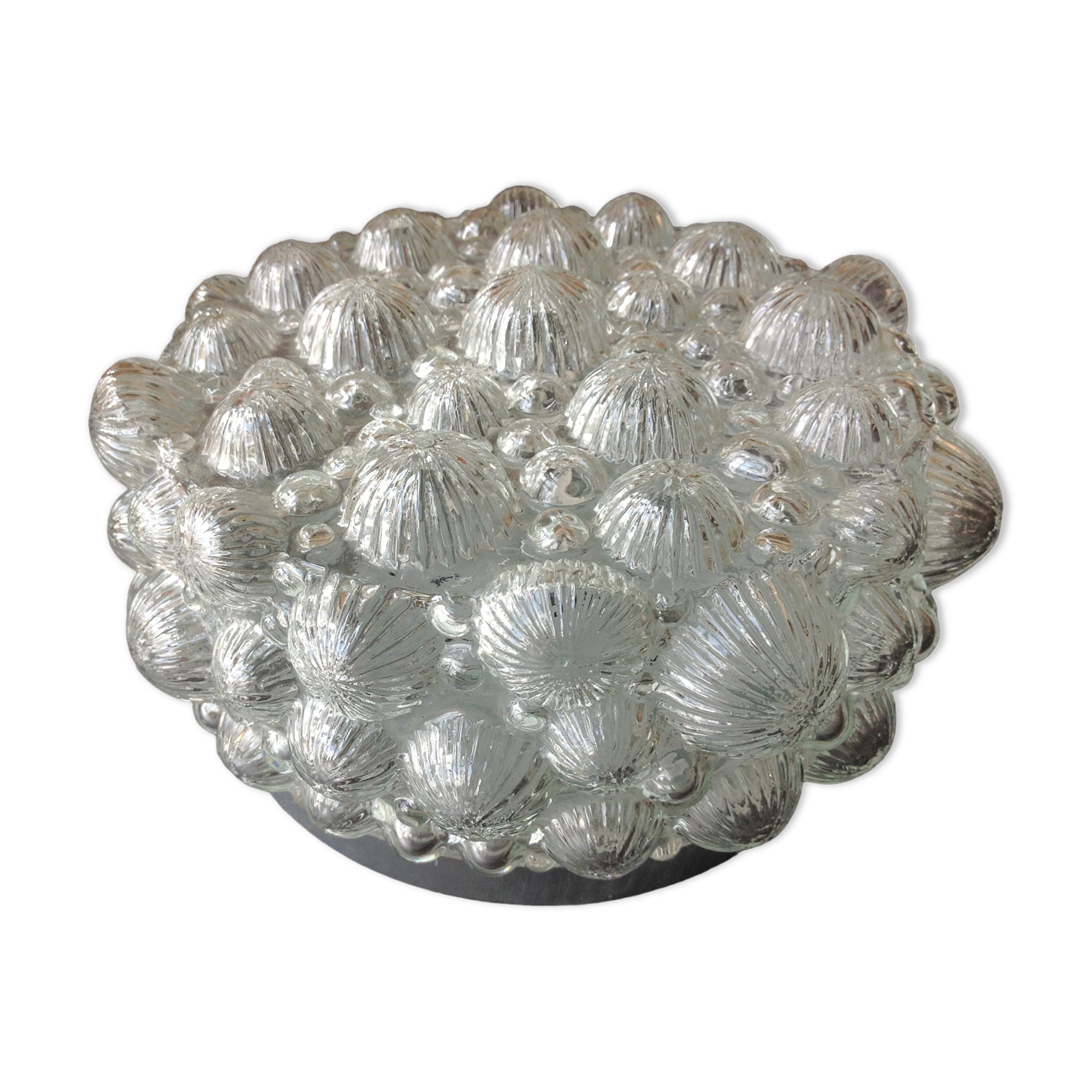 Round ceiling lamp in bubbled glass / vintage 60s-70s