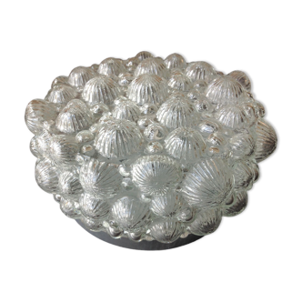 Round ceiling lamp in bubbled glass / vintage 60s-70s