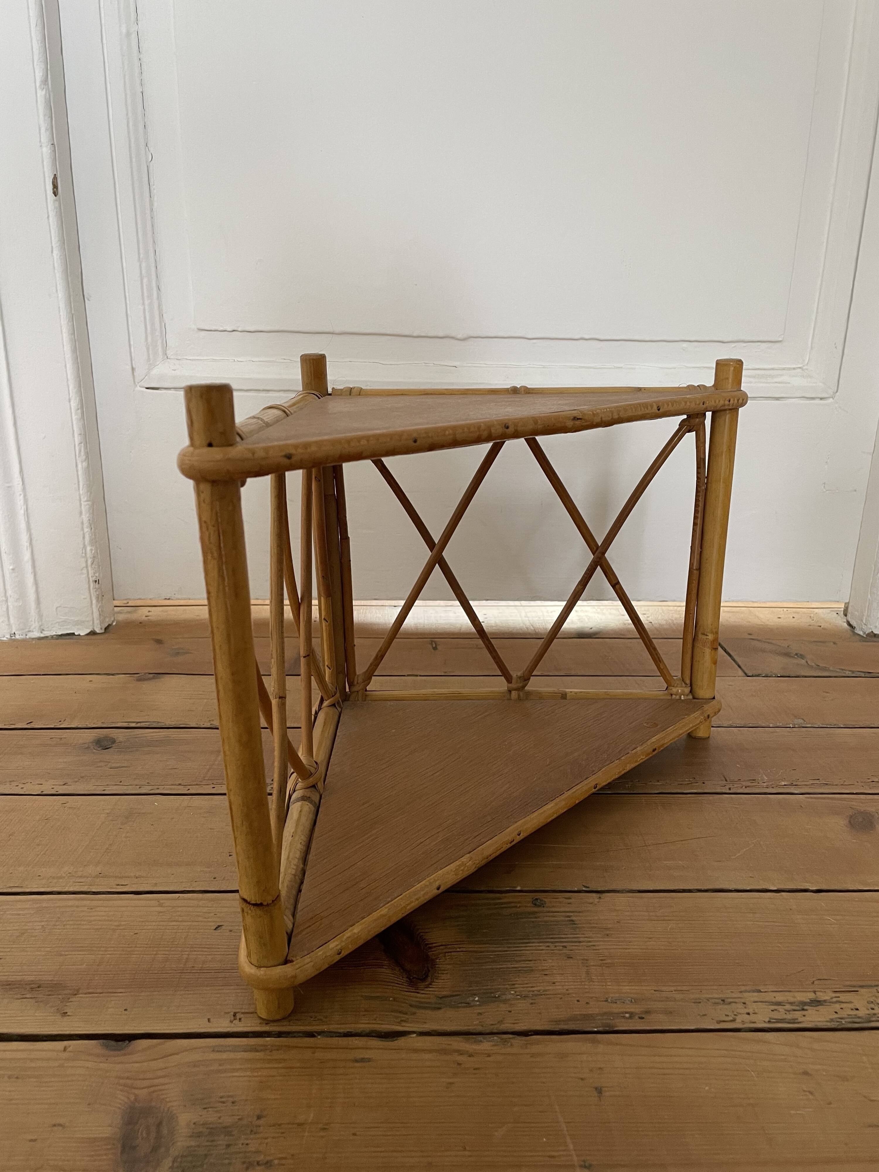 Rattan corner shelf, circa 1960