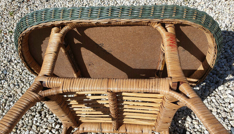 Coffee table vintage in two-tone rattan