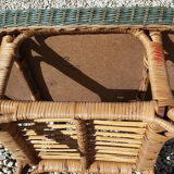 Coffee table vintage in two-tone rattan