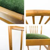 Lot de 4 chaises Mid-Century à barreaux, tissu vert foncé