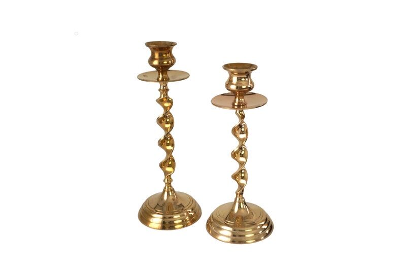 Pair of mid-century twisted metal candle holders
