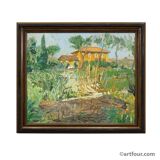 Vintage oil painting of a Mediterranean village, Alexander Michael 1975.