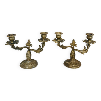 Gilded bronze candlesticks with moving branches decorated with acanthus leaves