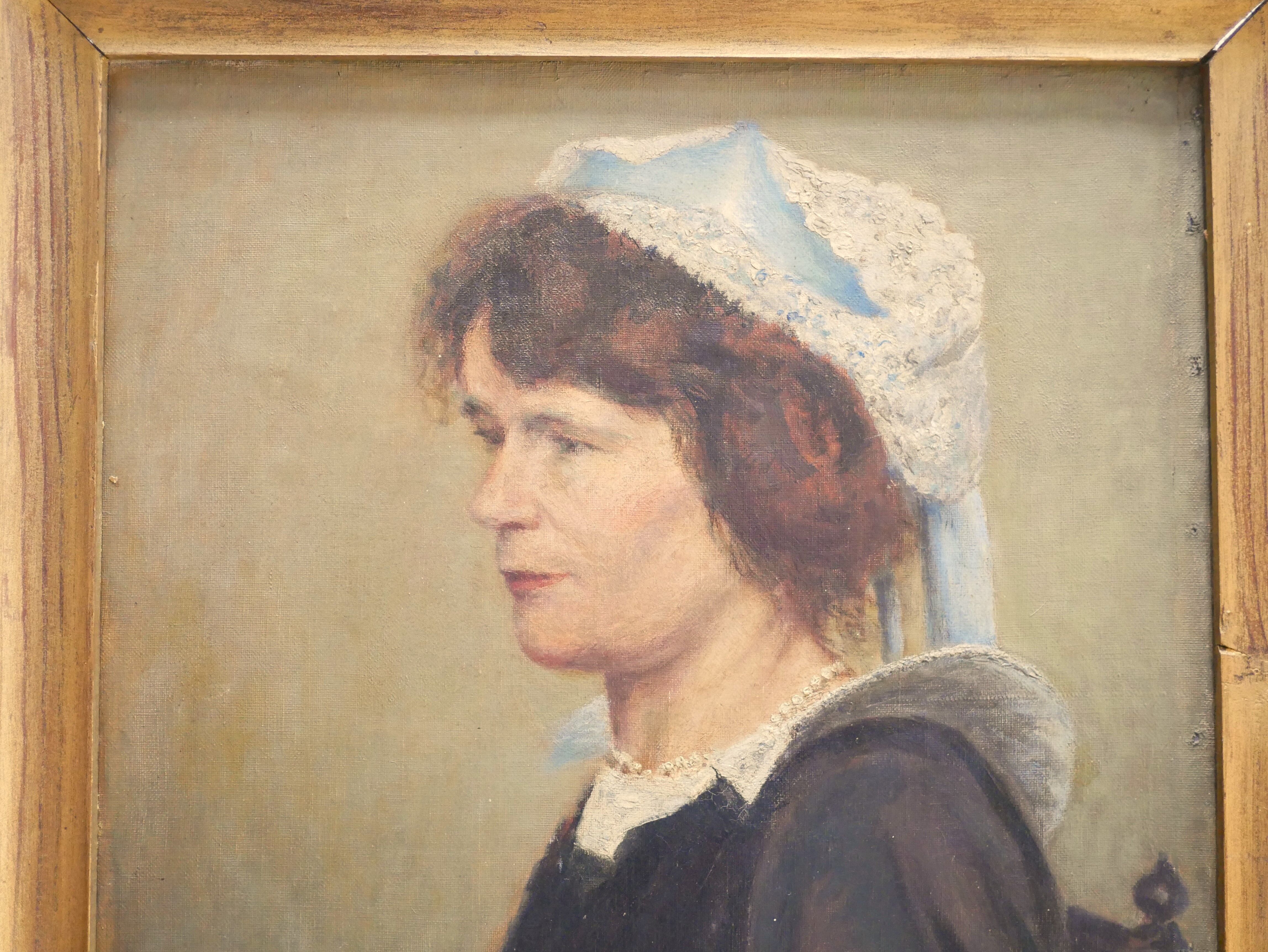 Portrait painting, painting on old canvas