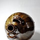 Old stoneware oil jar, glazed and enamelled, 2 handles