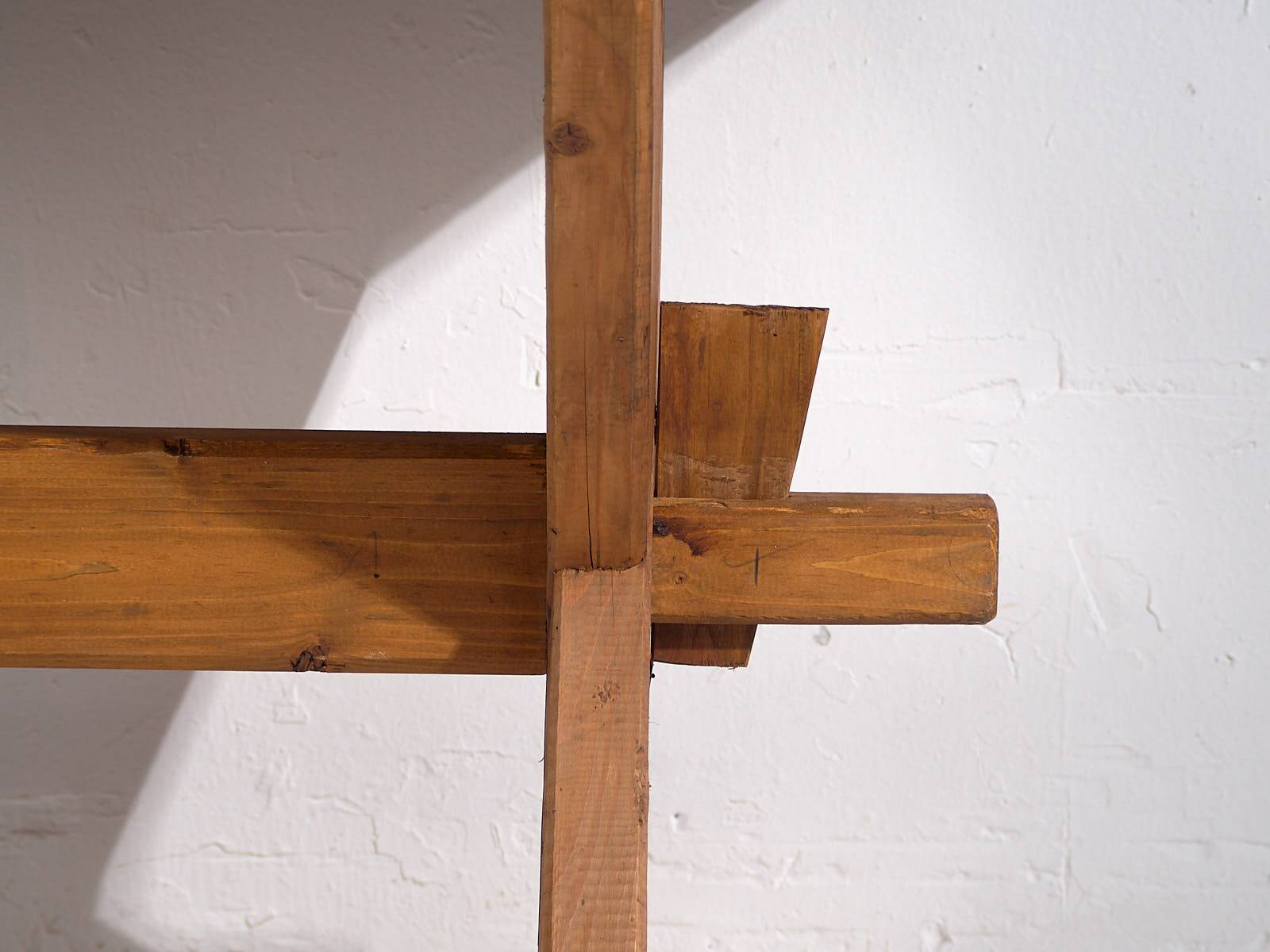Antique solid wood table with green patina (c.1920)