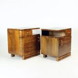 Pair Of Art Deco Bedside Tables In Walnut, Czechoslovakia 1930s
