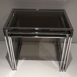 Set of 3 chrome nesting tables. Around 1970.
