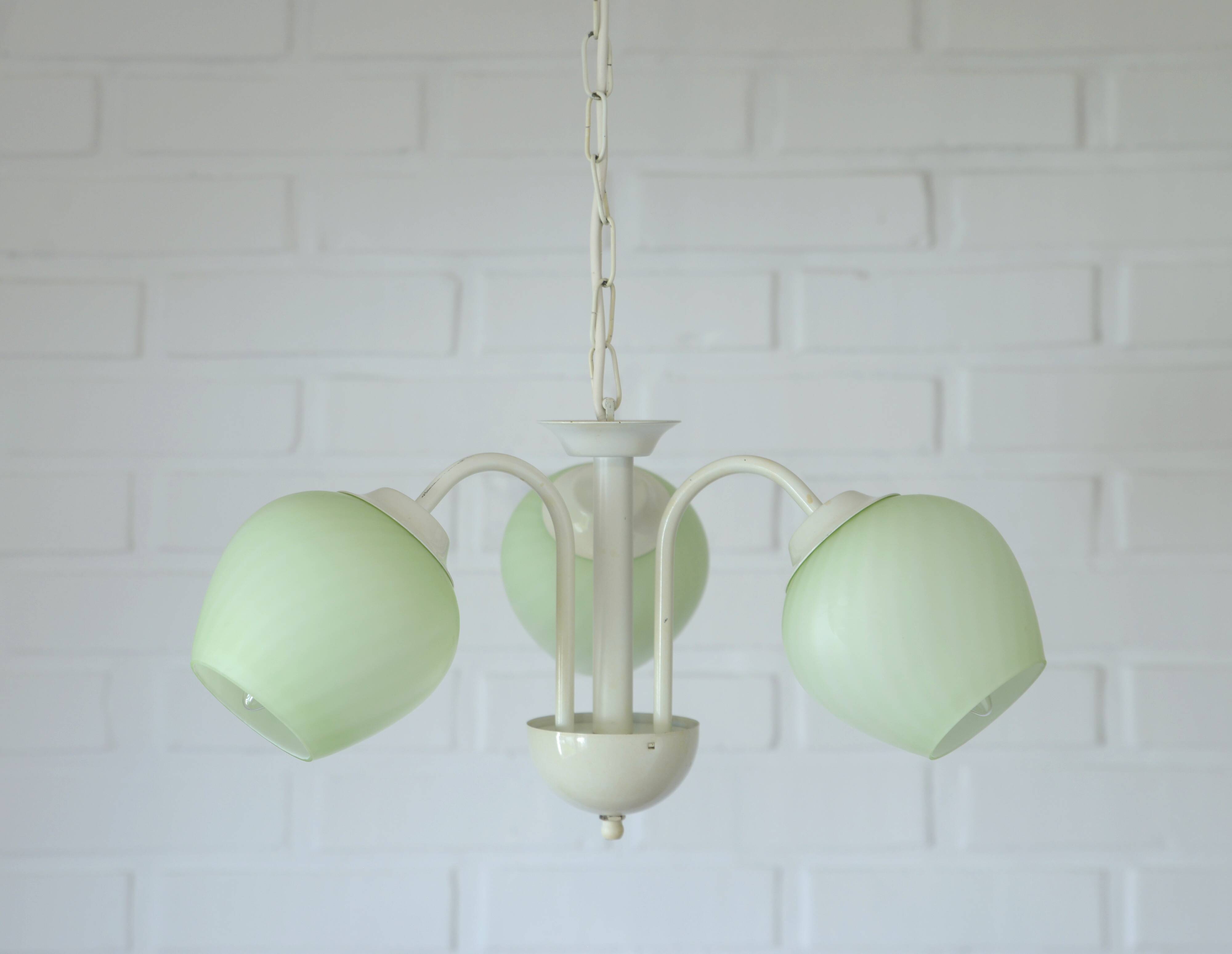 Vintage Elegant Pendant Lamp, Shabby Chic White Chandelier, Mint Green