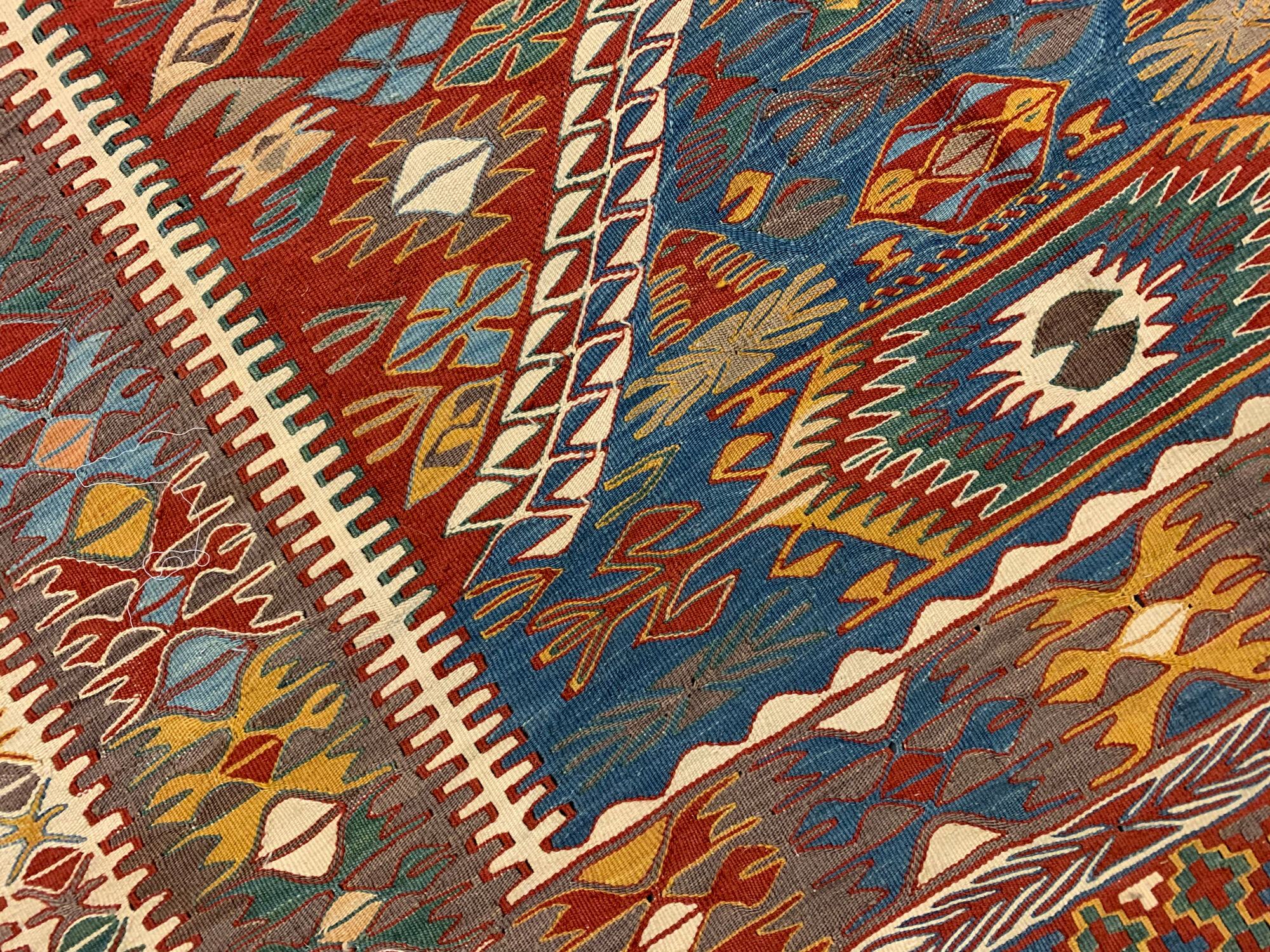 Traditional turkish kilim area rug, handmade oriental tribal kilim 145x194cm