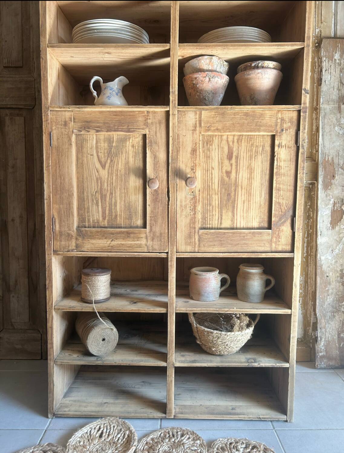 Antique workshop cabinet with compartments and doors