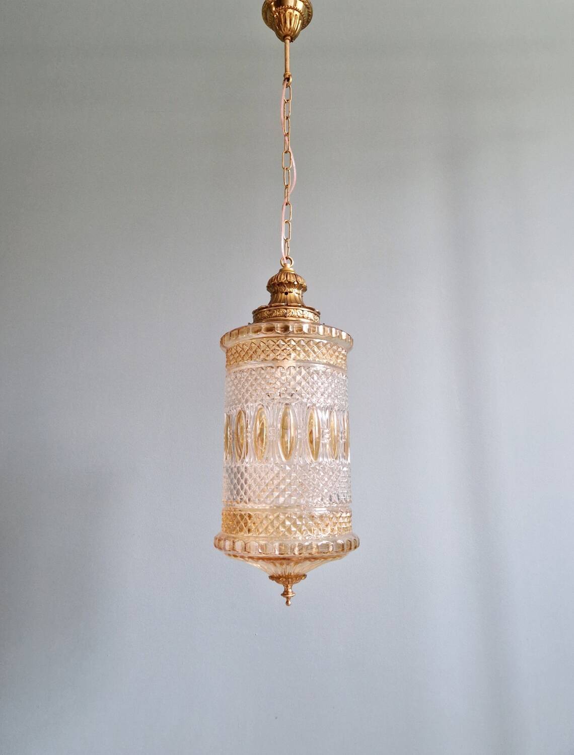Glass and brass pendant light, 1960s