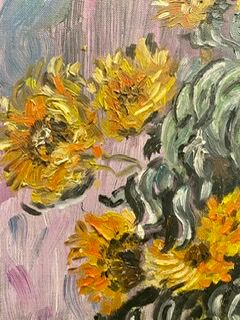 Painting, still life with sunflowers, oil on canvas 60/70