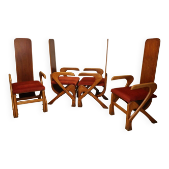 Série de 4 chaises de repas vintage en bois massif, 1980