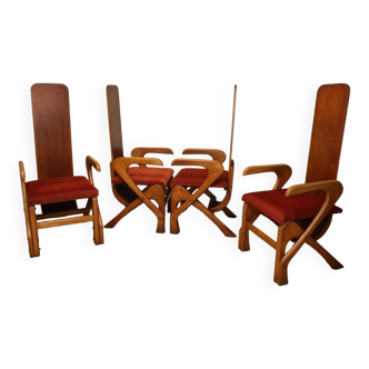 Set of 4 vintage solid wood dining chairs, 1980s