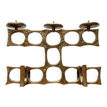 Brutalist metal candlestick from the mid-century by Heinz Goll