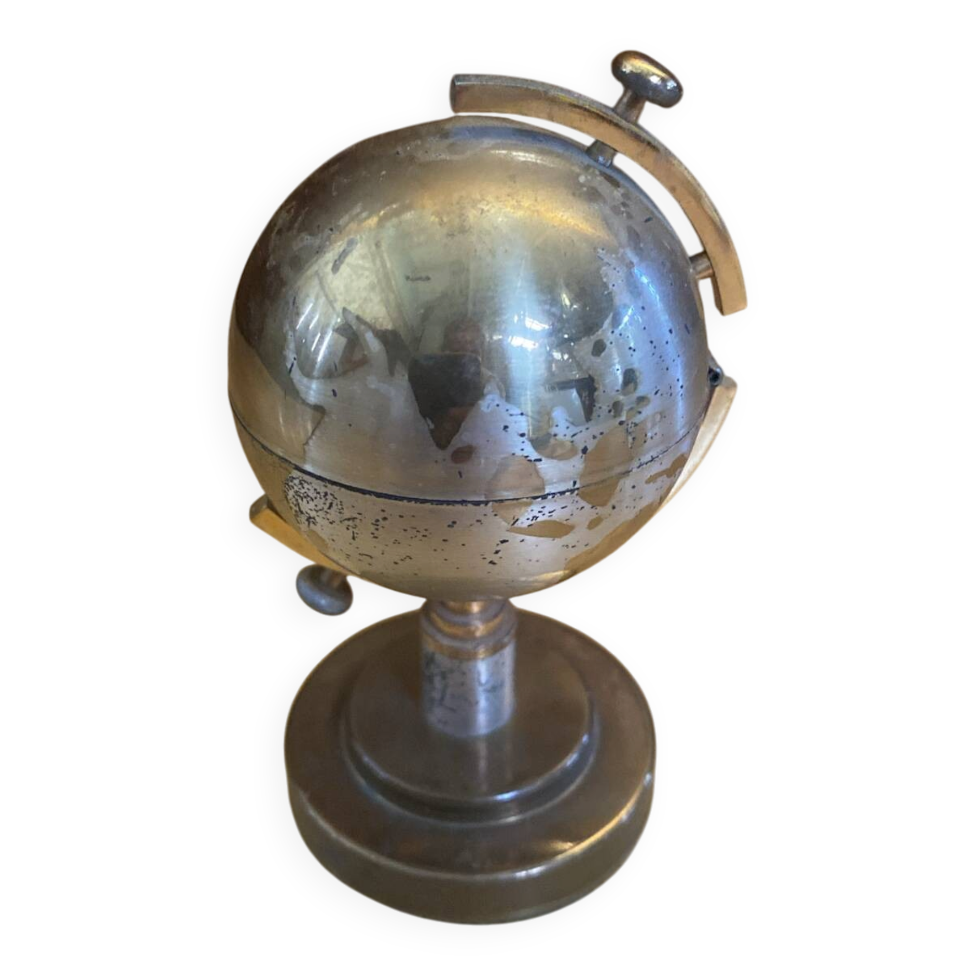 Vintage 1960s Brass World Map Globe Lighter #E2