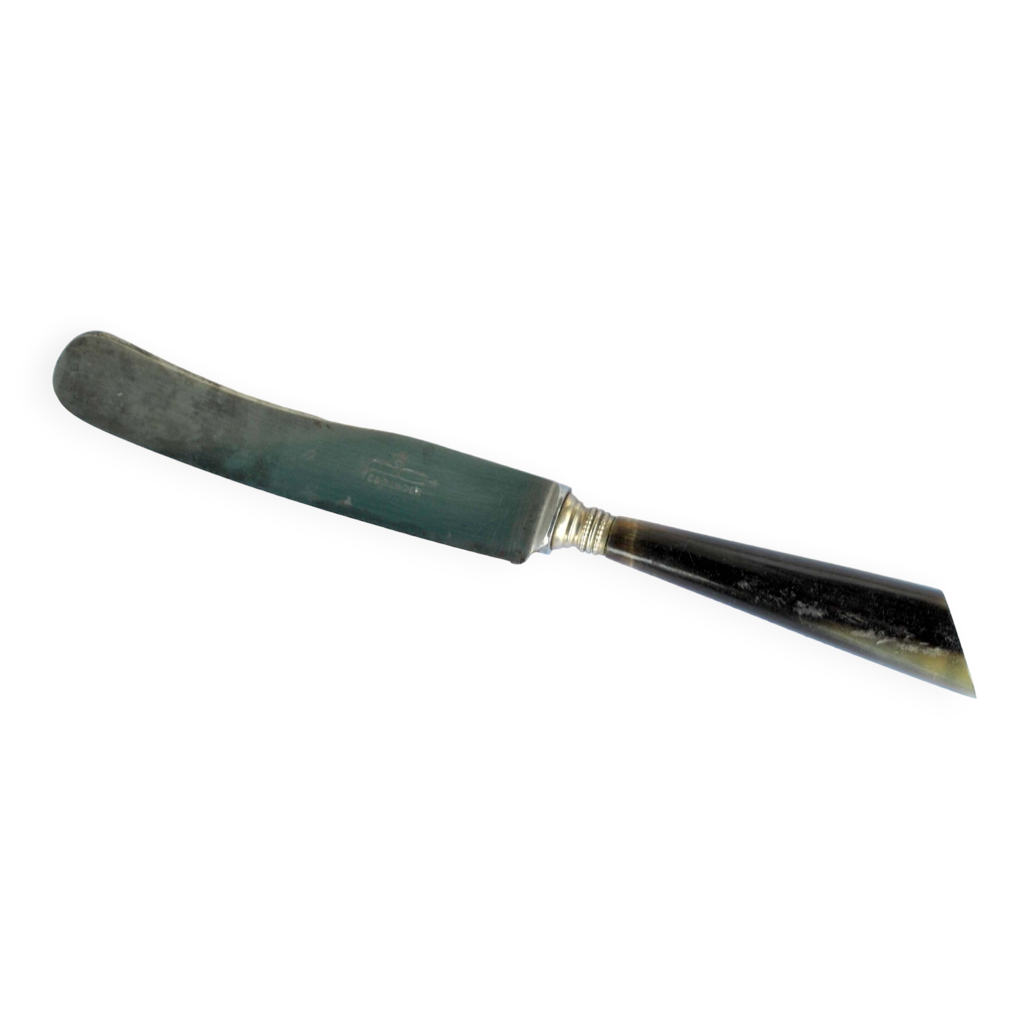 Set of 6 old table knives in horn and steel signed Linder