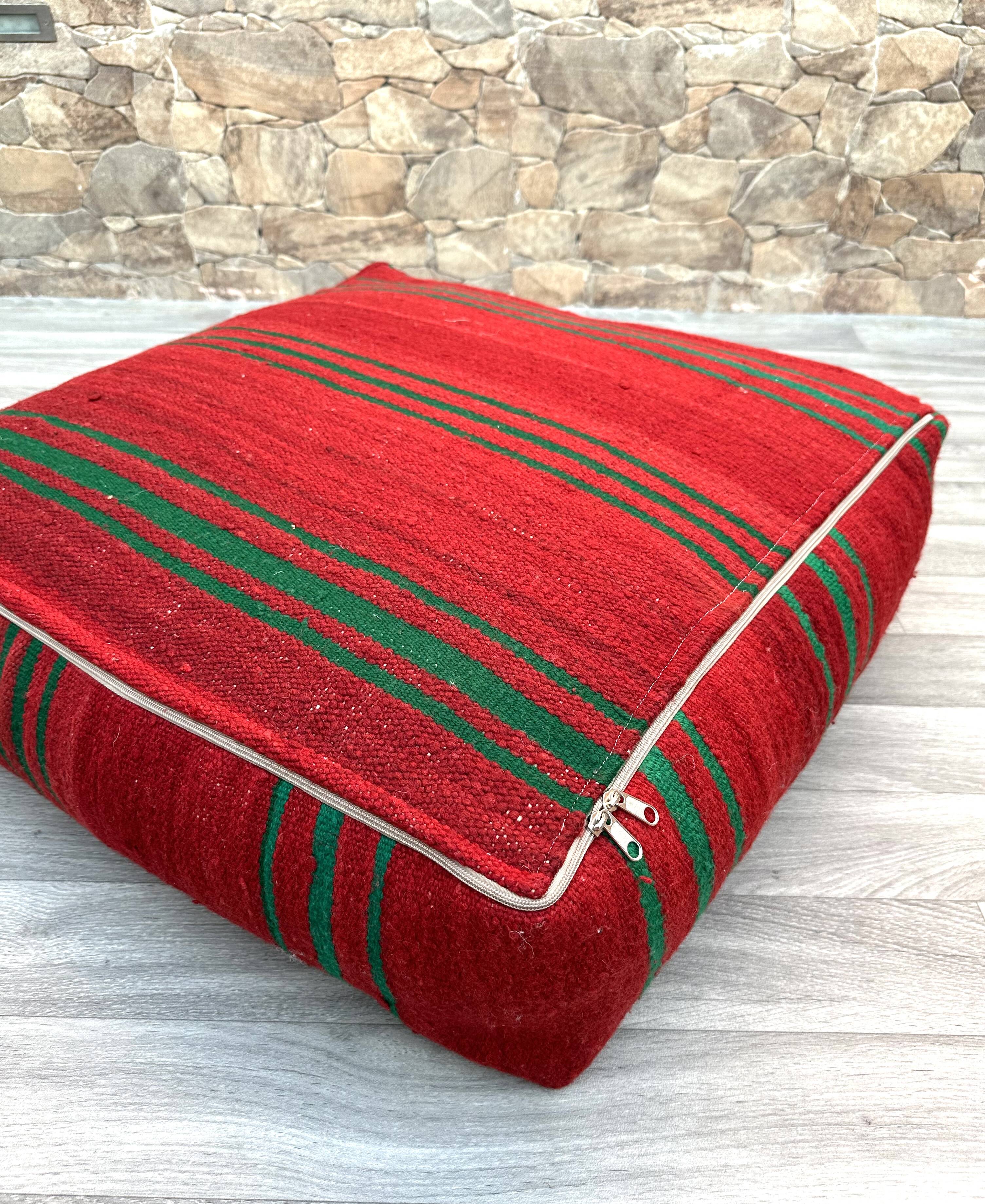 Moroccan Ottoman Pouf - Berber Cushion Cover - Decorative Cushions - Red Moroccan Cushion