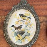 2 oval frames birds on silk