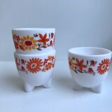 Trio of Arcopal cockroaches colorful flowers 70s