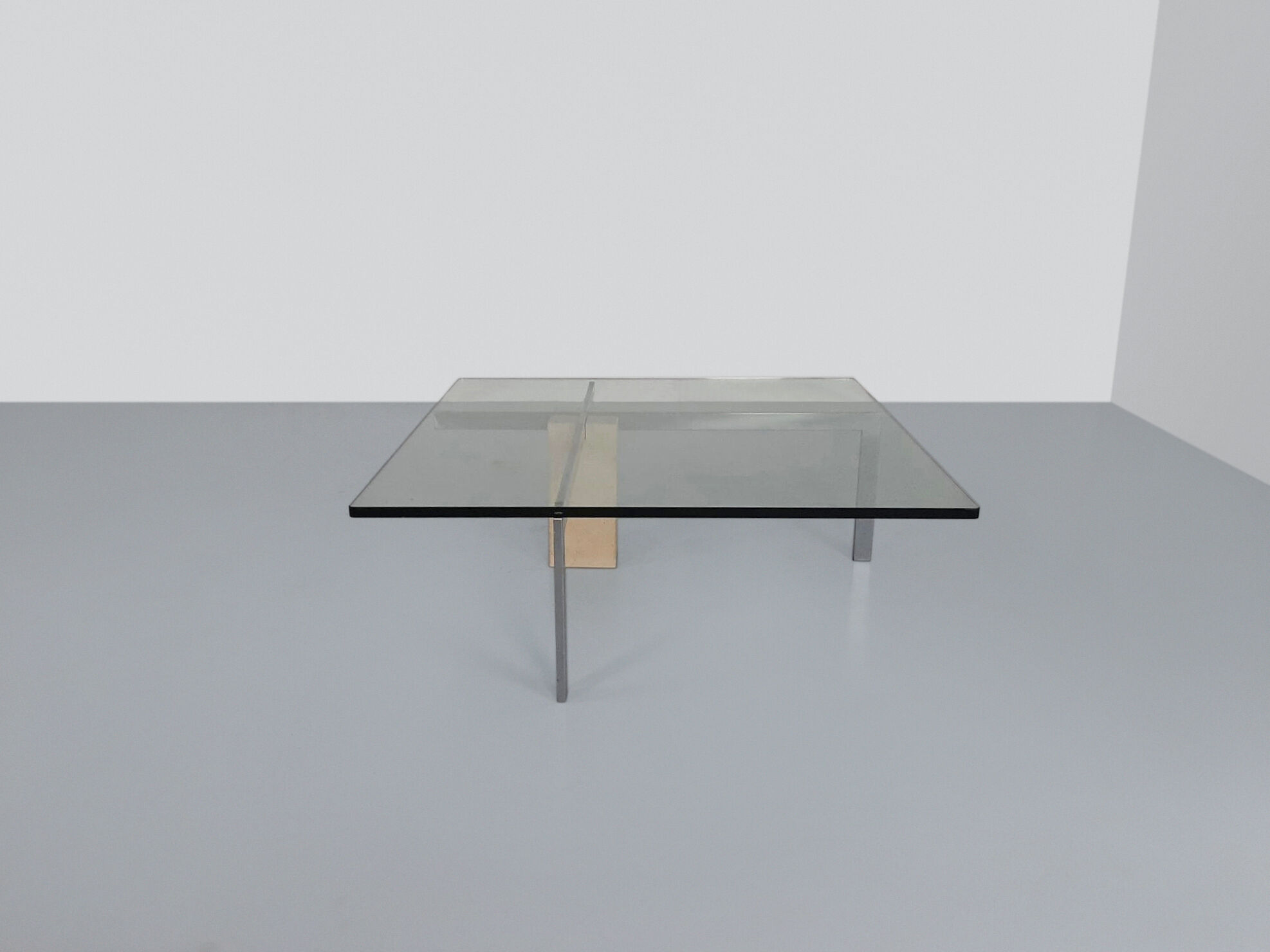 KW-1 glass and travertine coffee table by Hank Kwint for Metaform 1980s