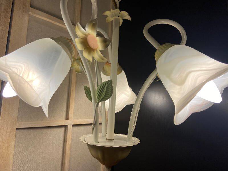 Antique Chandelier Ceiling Light Florentine Bouquet Floral Design 1970 Decorative Art No.2