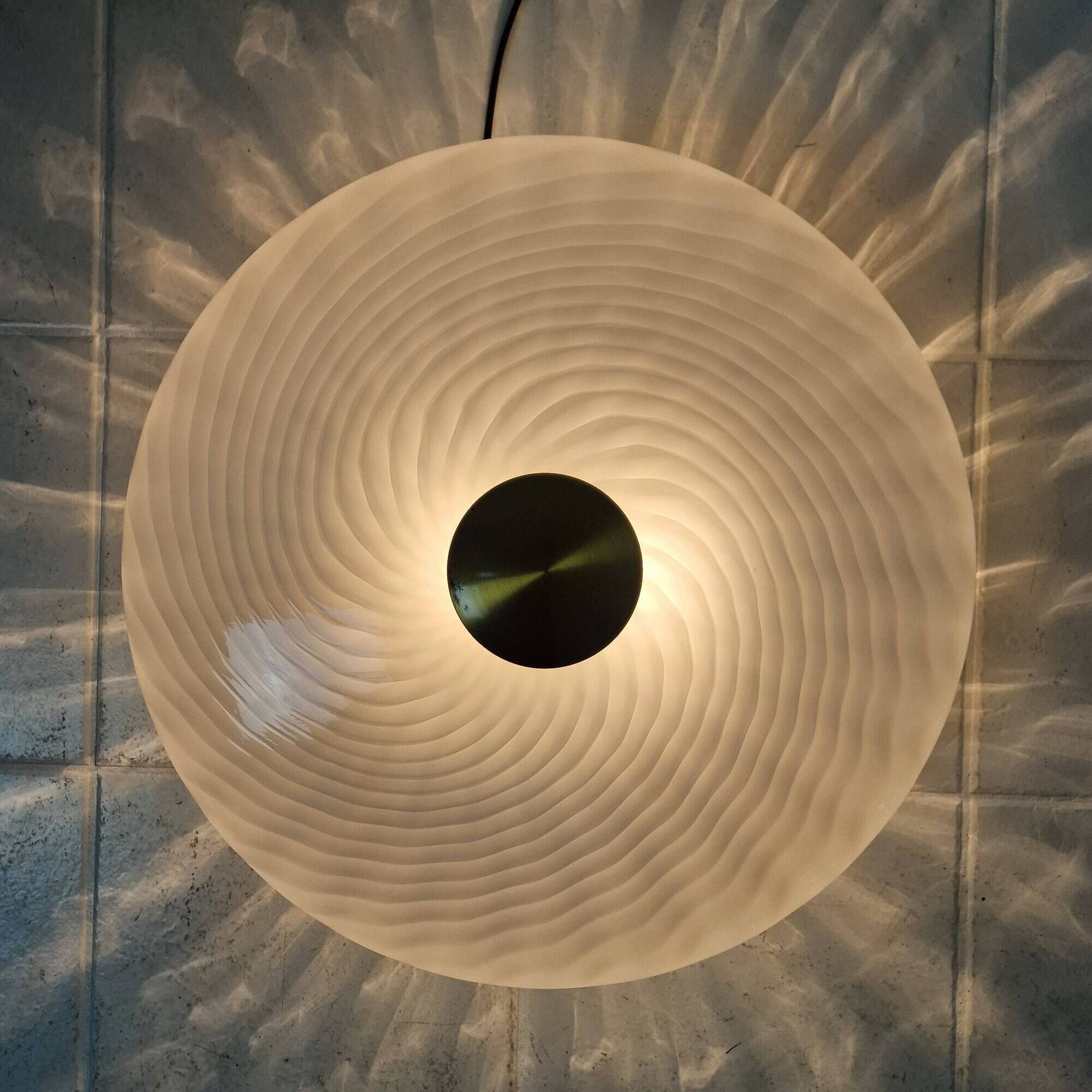 Large Mid-Century Italian Murano Swirl Glass Flush Mount, 1970s