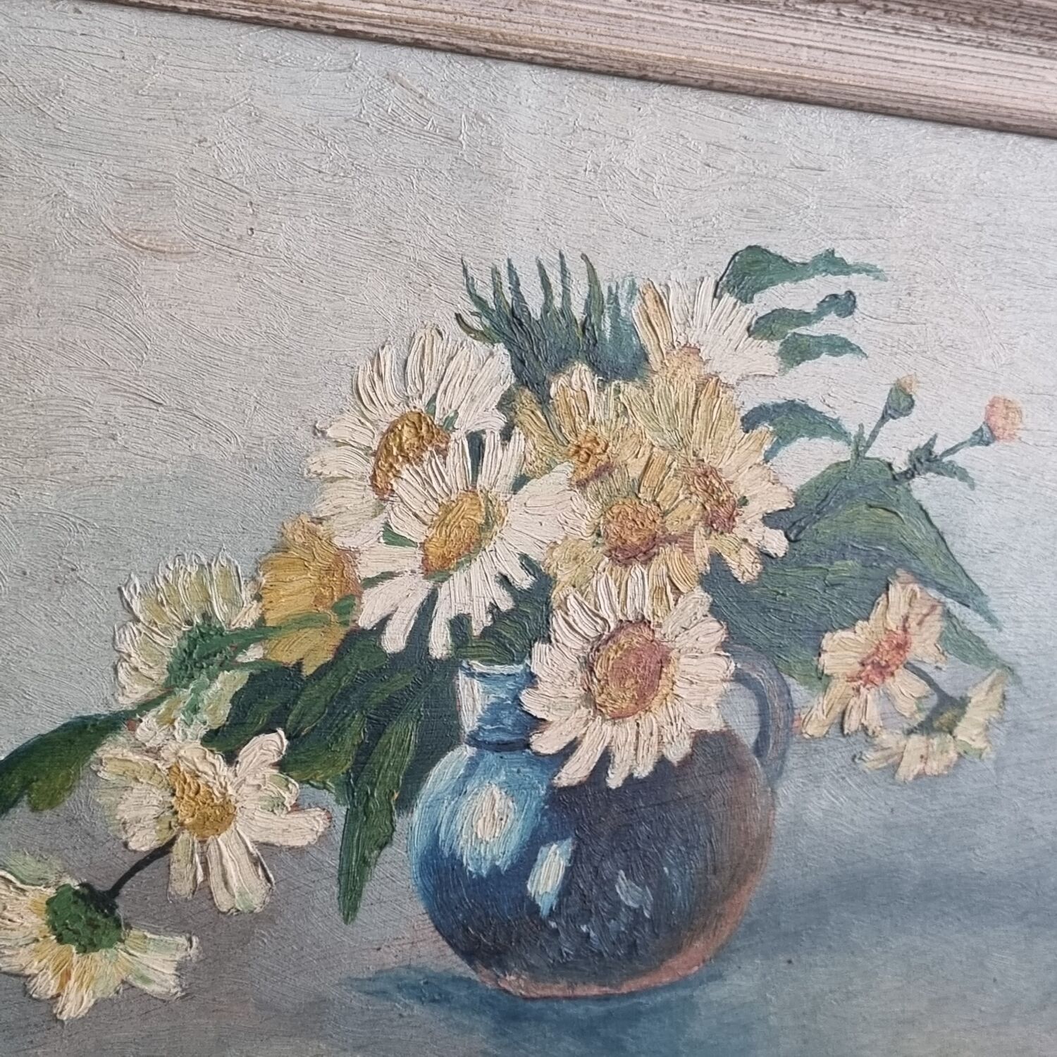 Oil on wood bouquet of daisies
