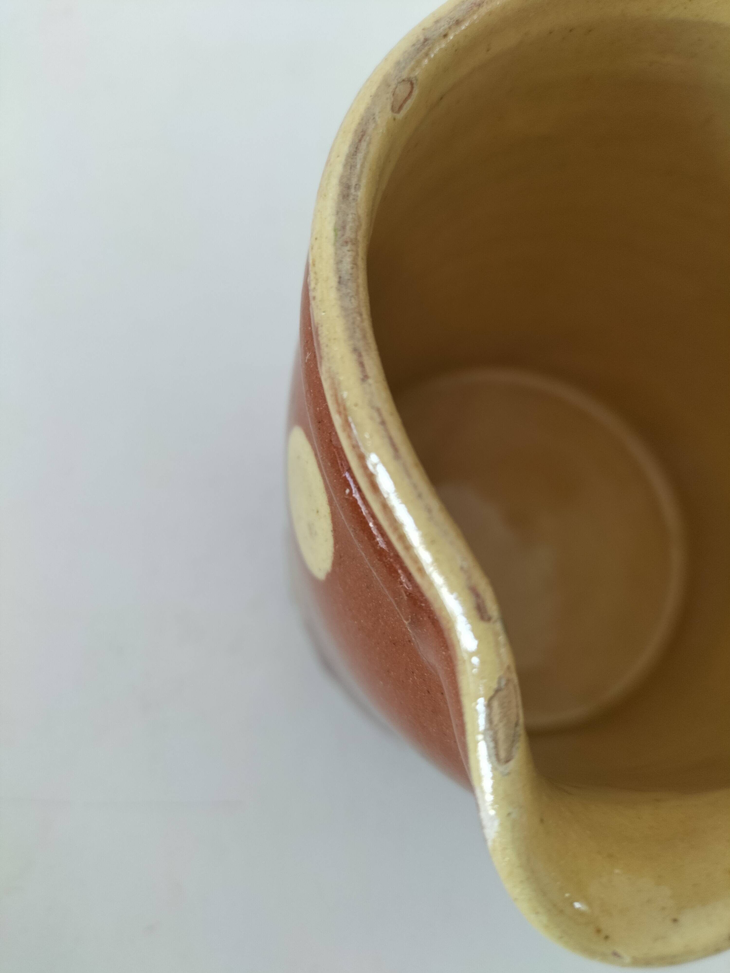Small caramel milk jug with polka dots – Vintage Savoyard pottery