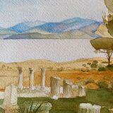 Watercolor painting "landscape of Greece" Ruin signed Leveque 1989